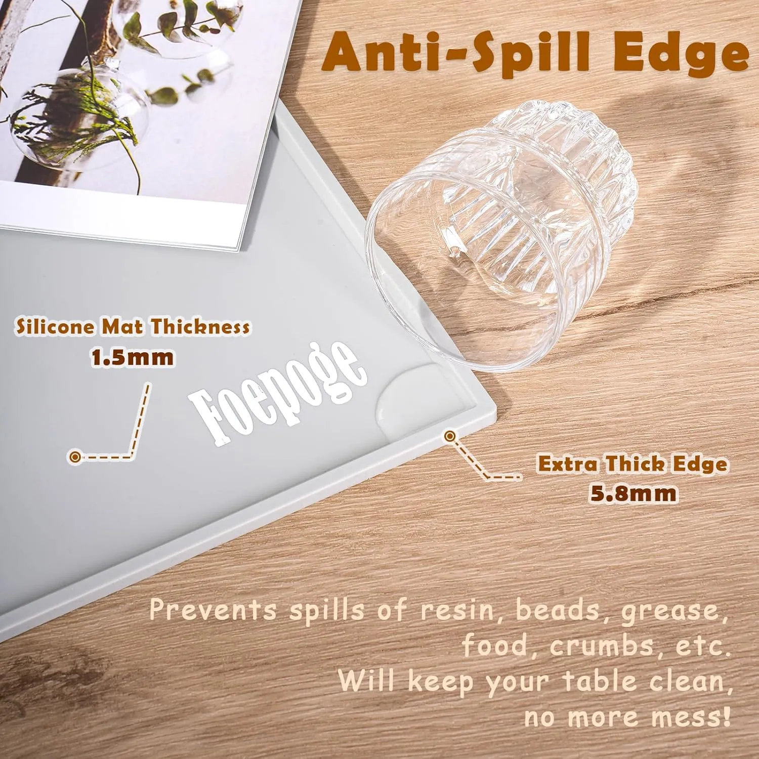 31.5 x 23.6 x 0.06 Inches Extra Thick Silicone Mat with Lip 0.22" Raised Edge for Resin, Large Silicon Matt for Kitchen Counter Heat Resistant, Silicone Craft Mat for Table Placemat by Foepoge(Gray)