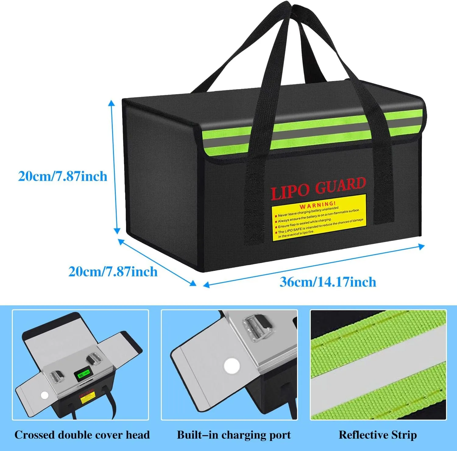 360 * 200 * 200mm Ebike Battery Safe Bag Fireproof Charging Bag Large Capatity for Lipo Battery Pack Storage Charging Transport, Home Office Travel Fireproof Safe Storage Pouch