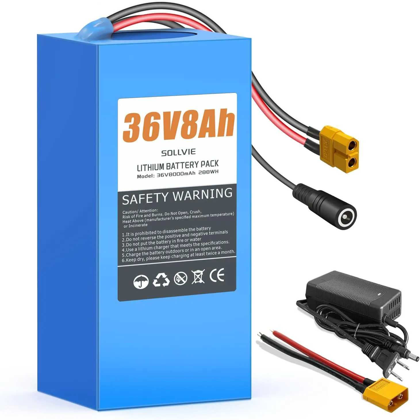 36V Lithium Ebike Battery 8Ah Rechargeable with 25A BMS, Compatible with jetson bolt pro Electric Bikes, for 100W-600W Motors E-Scooters, ATVs, Electric Dirt Bikes, Solar Storage and More (36V8Ah)