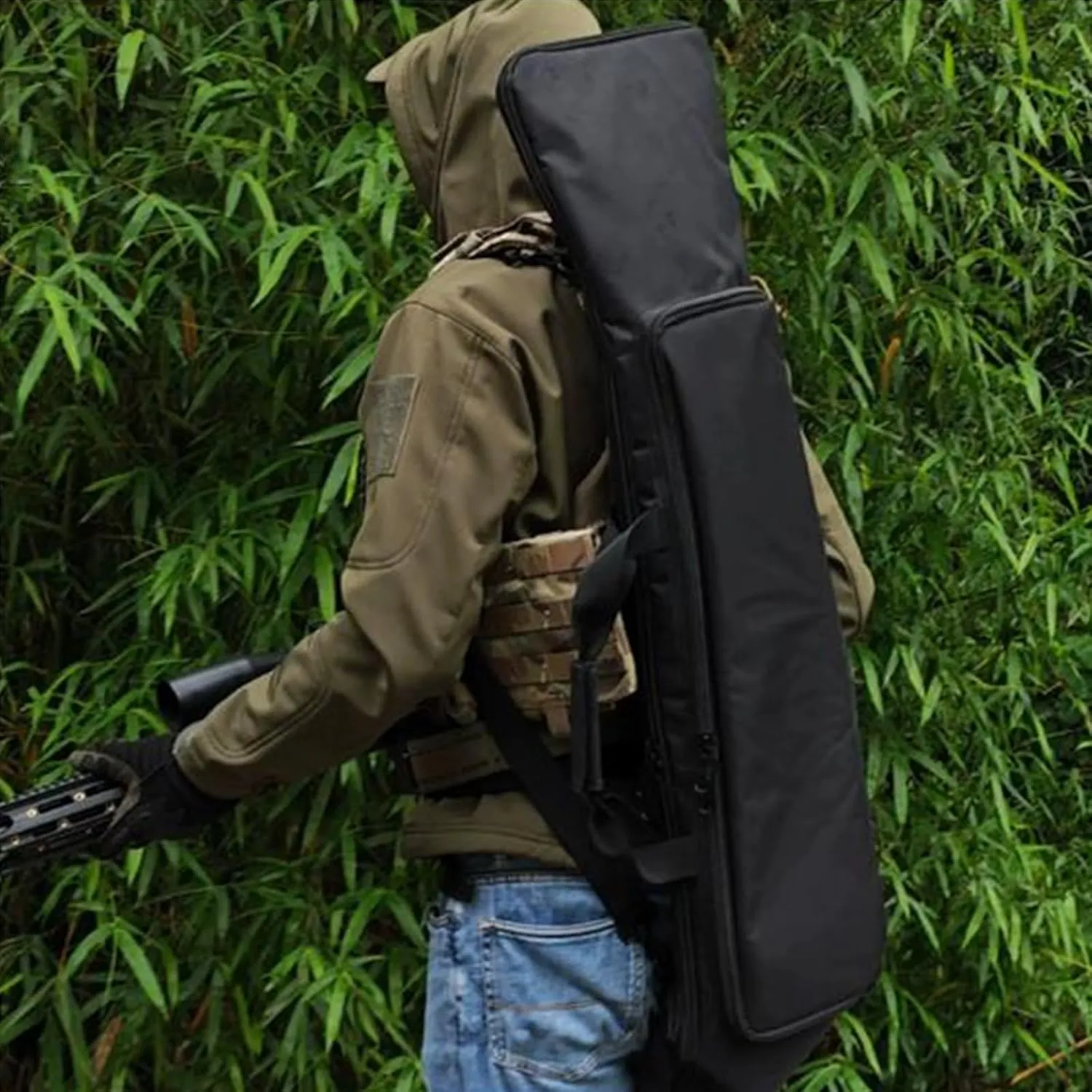 39/47 inch Double Rifle Case Soft Bag Gun Case, Soft Shotgun Carrying Range Bag, with Lockable Zipper and Backpack Strap, for Outdoor Hunting Shooting Range