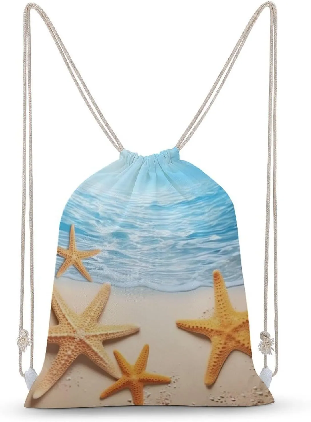 3D Beautiful Maritime Summer Starfish Drawstring Backpack for Women Men Drawstring Bag for Travel Swimming Sports Gym Bag