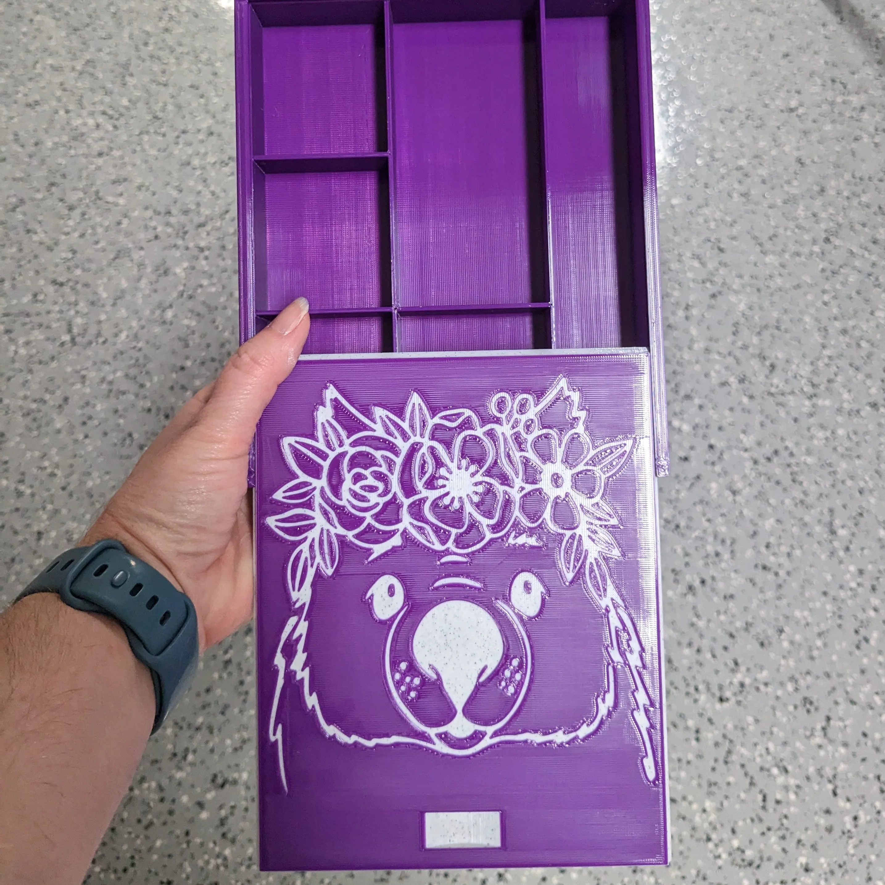 3D printed Notions Box--Floral Wombat