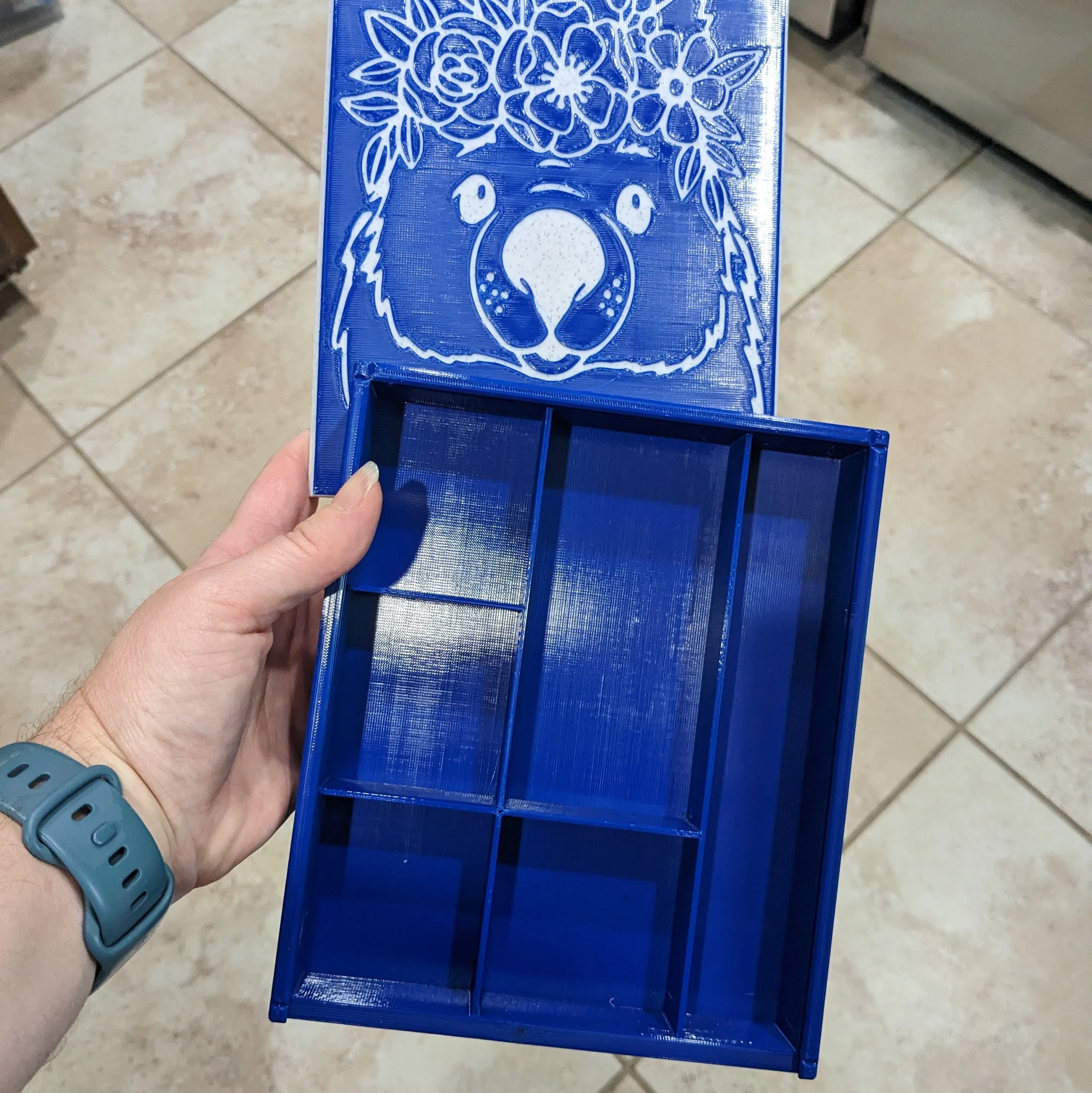 3D printed Notions Box--Floral Wombat