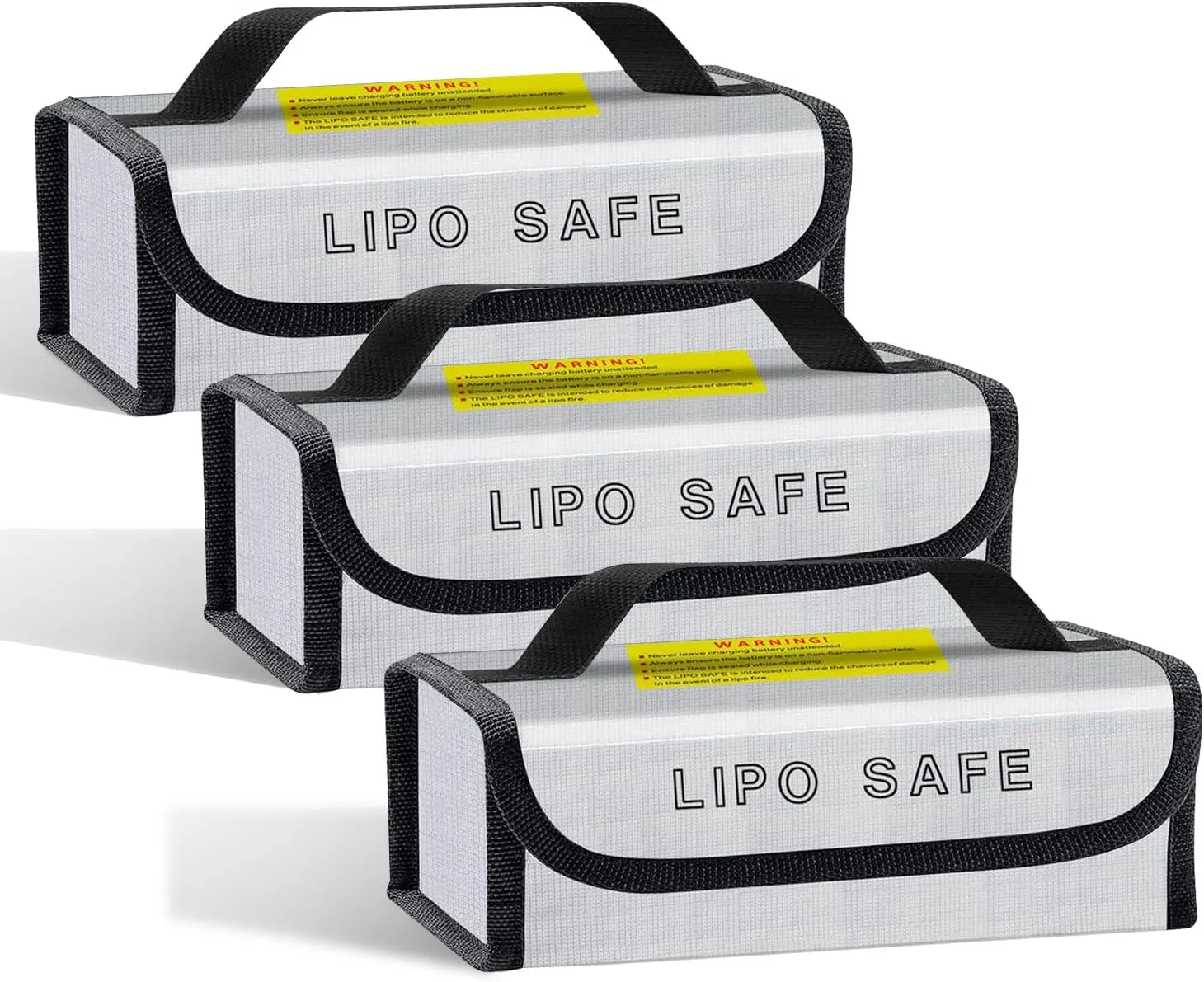 3PCS 185 * 60 * 75mm Lipo Battery Safe Bag Charging Bag for Lipo Battery Pack Storage Charging Transport,Home Travel Fireproof Safe Storage Pouch