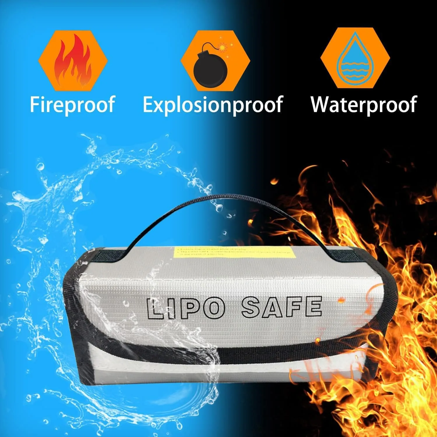 3PCS 185 * 60 * 75mm Lipo Battery Safe Bag Charging Bag for Lipo Battery Pack Storage Charging Transport,Home Travel Fireproof Safe Storage Pouch