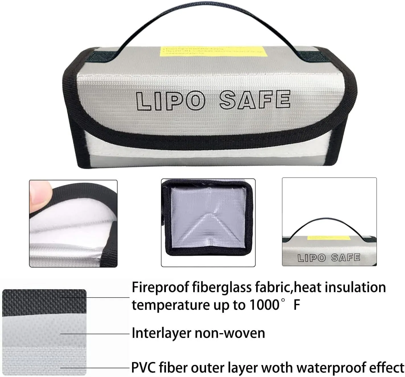 3PCS 185 * 60 * 75mm Lipo Battery Safe Bag Charging Bag for Lipo Battery Pack Storage Charging Transport,Home Travel Fireproof Safe Storage Pouch