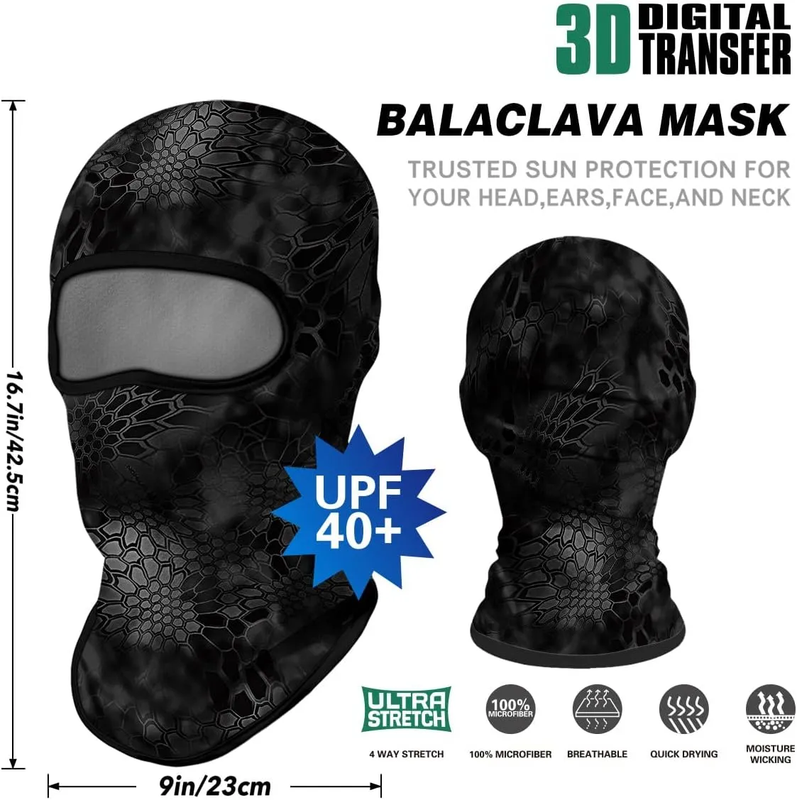 3PCS Balaclava Full Face Mask Ski Scarf Sun UV Protection Motorcycle Cycling Hood Men Women Outdoor Sports Covering