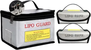 3pcs Lipo Battery Safe Bag Fire-Explosionproof Bag for RC Vehicle Batteries Other Batteries Storage and Charging Safe (215x145x165mm 185x75x60mmx2)