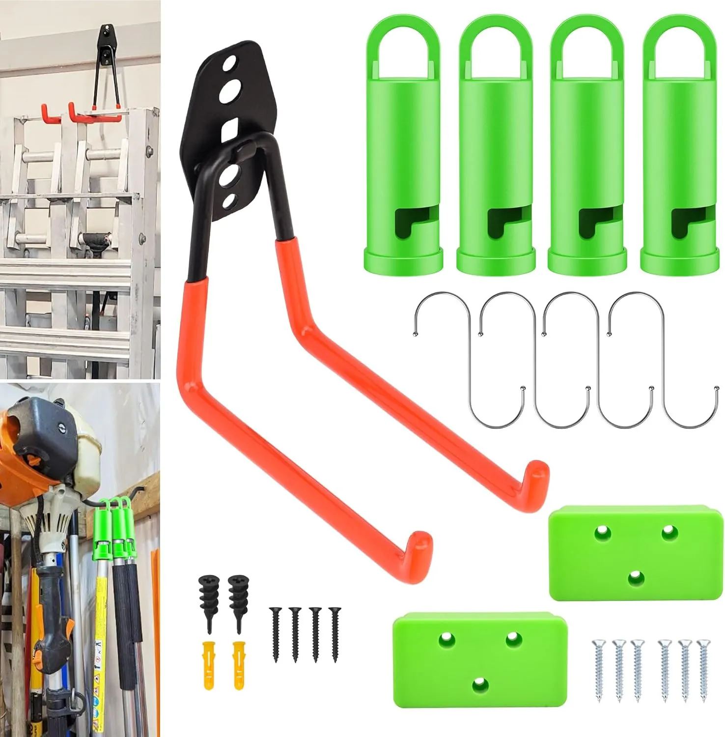 4 Pack Garage Storage Hooks Attachment for Ego Power Multihead System | Battery Mount Holder for Ego 56v Trimmer and Edger | Battery Holder Wall Mount | Garage Hooks for Hanging Bike, Garden Tools