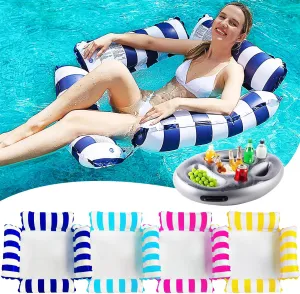 4 Pack Inflatable Pool Floats Adult, Pool Float Rafts Water Hammock with Cup Holders, Pool Floaties for Adults