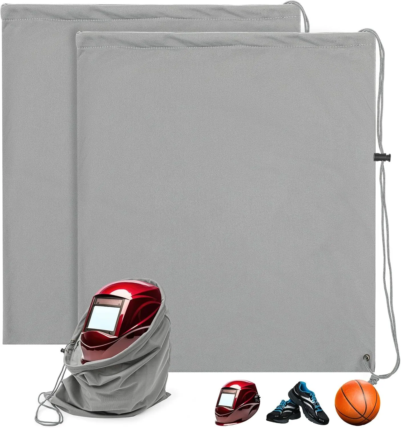 4 Pcs Helmet Bag Welding Motorcycle Hood Bag with Drawstring Locking, Microfiber Large Lightweight for Ski Riding Racing Snowmobile Dirt Bicycle Bike Fire Helmet Storage Accessories (Grey)