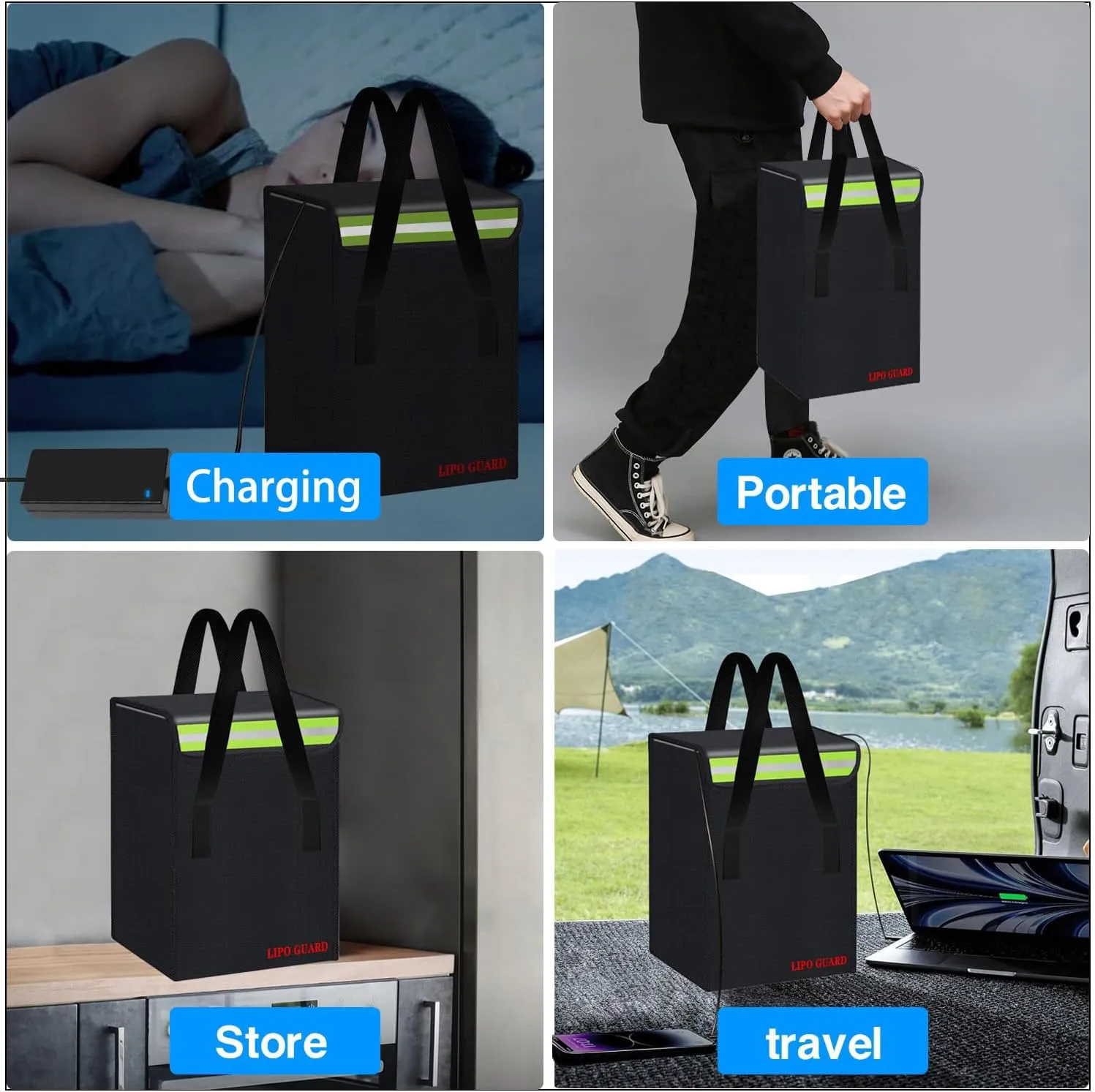400 * 250 * 250mm Ebike Battery Safe Bag Fireproof Charging Lipo Bag Large Capatity for Lipo Battery Pack Storage Charging Transport, Home Office Travel Fireproof Safe Storage Pouch