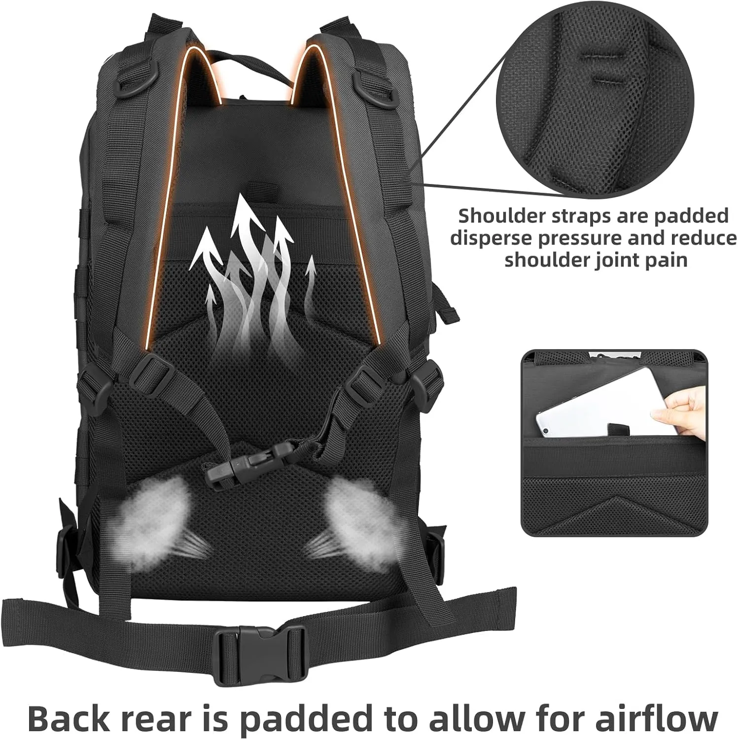 45L Army Tactical Backpack For Men,Large Military Assault Pack 3 Day Bug Out Bag For Women, Molle Daypack Camping Outdoor Mountaineering Backpacks Black Rucksack Survival
