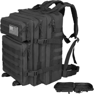 45L Army Tactical Backpack For Men,Large Military Assault Pack 3 Day Bug Out Bag For Women, Molle Daypack Camping Outdoor Mountaineering Backpacks Black Rucksack Survival