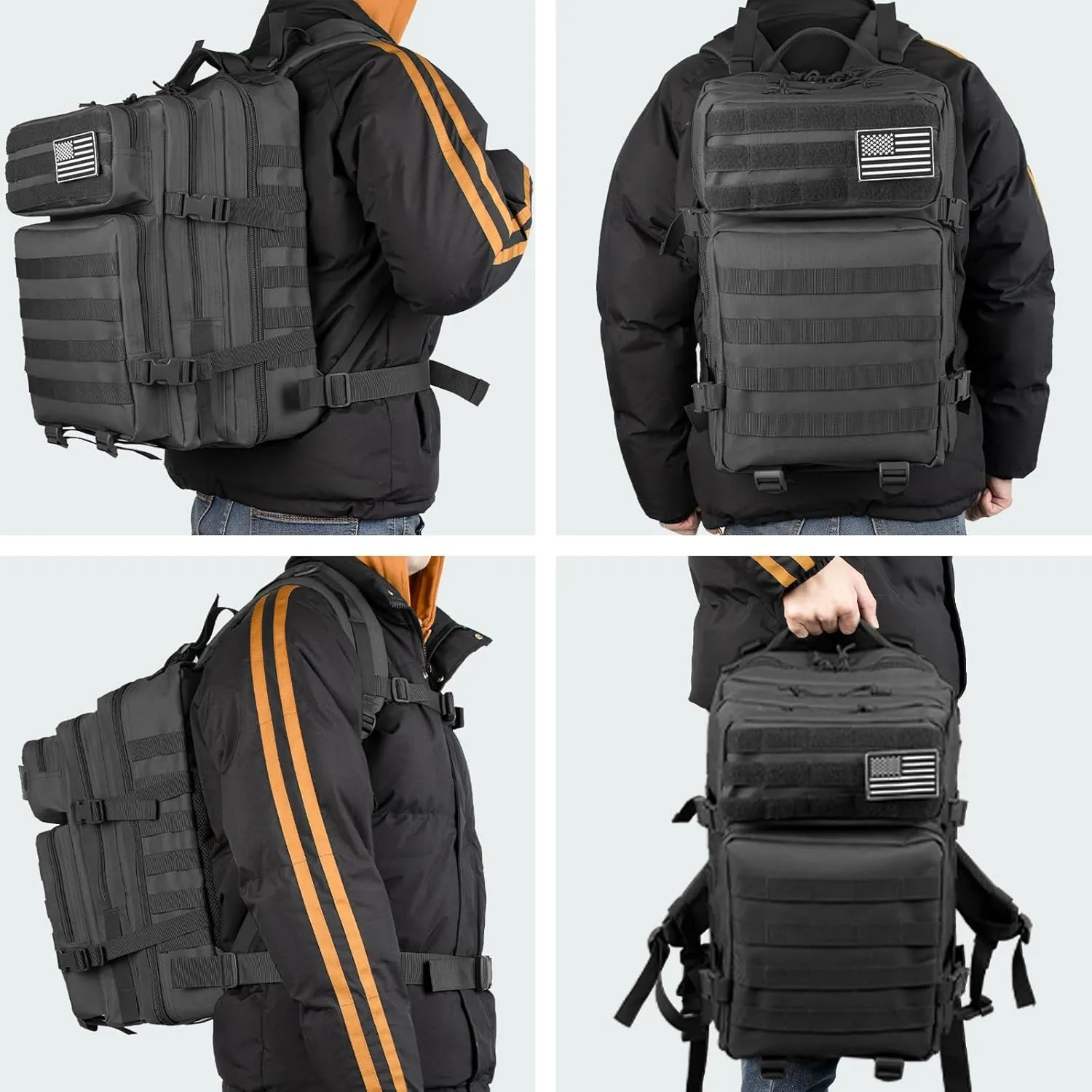 45L Army Tactical Backpack For Men,Large Military Assault Pack 3 Day Bug Out Bag For Women, Molle Daypack Camping Outdoor Mountaineering Backpacks Black Rucksack Survival