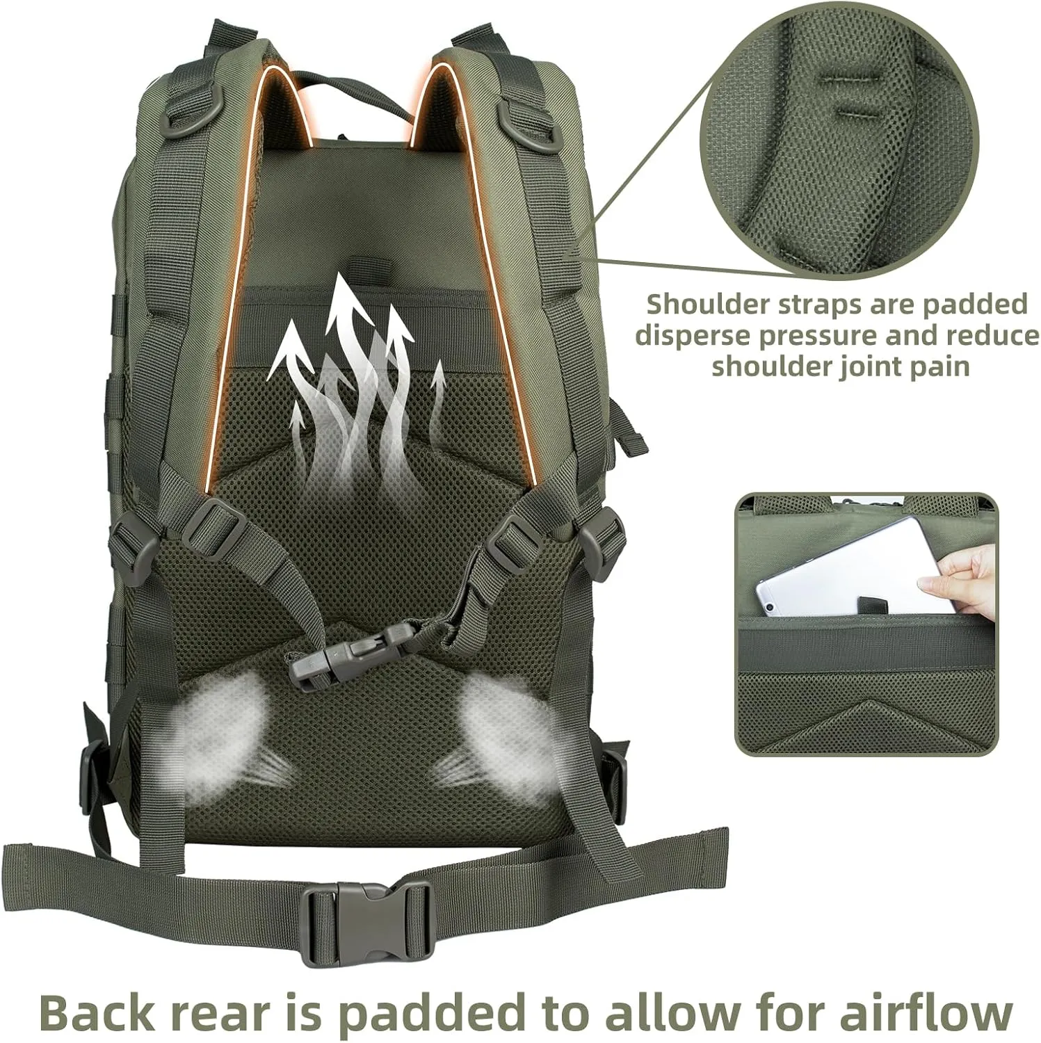 45L Large Tactical Backpack For Men Military Army Assault Pack Highland Backpacks, Molle Daypack 3 Day Bug Out Bag Hiking Camping Outdoor Rucksack,Green