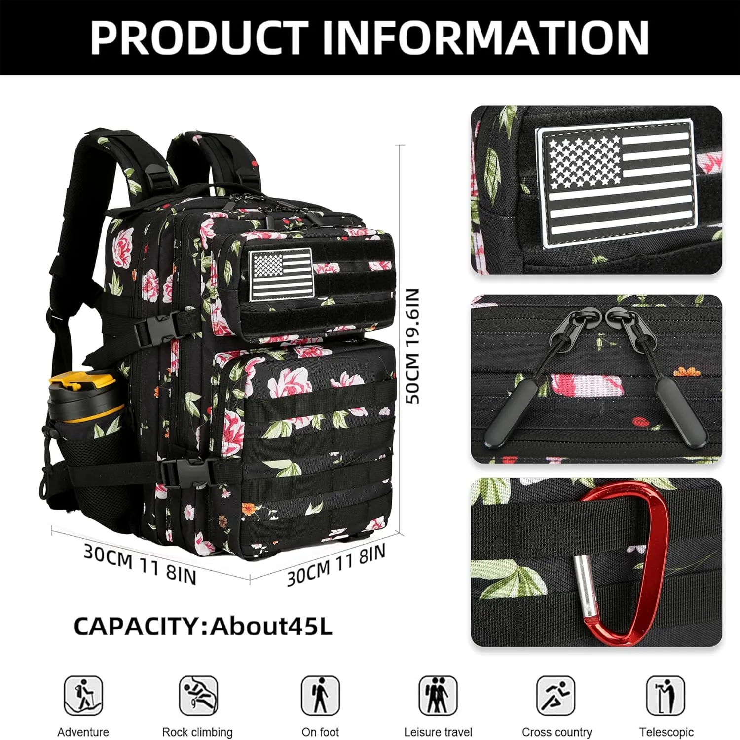 45L Military Tactical Backpack Hiking Backpacks Tactical Gear Camo Back Pack Army Molle Bag Rucksack Fitness Daypack