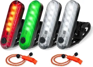 4Pack LED Navigation Lights Kit for Boat Kayak, Stern Light Battery 0perated, Easy Clip on for Night Kayaking, Boating, Canoeing, Paddle Board, Jet Ski, Dinghy, 2Pcs Safety Whistles