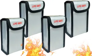 4PCS 90 * 55 * 140mm Lipo Battery Safe Bag Fireproof Charging Bag for RC Lipo Battery Pack Storage Charging Transport, Home Office Travel Lipo Safe Storage Pouch