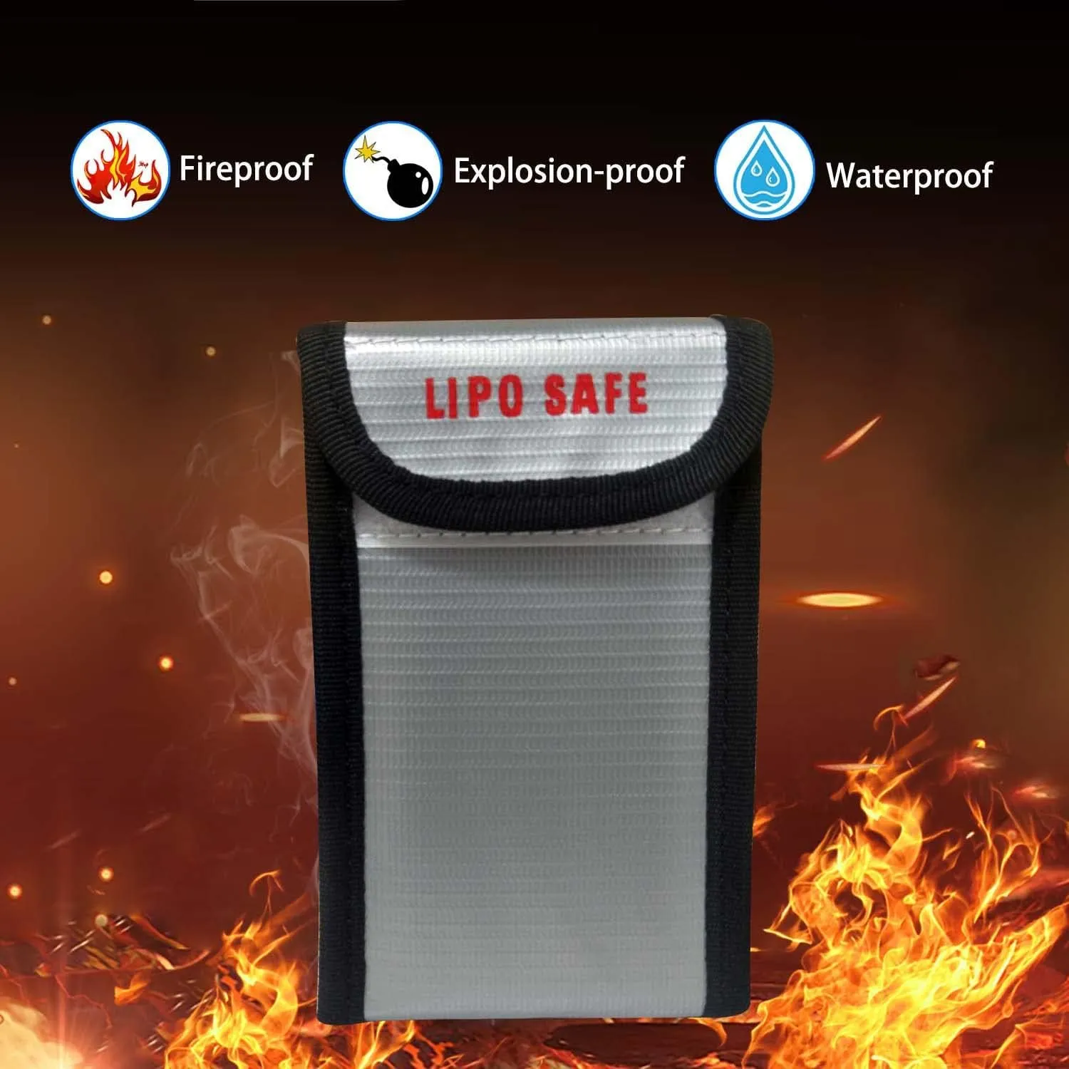 4PCS 90 * 55 * 140mm Lipo Battery Safe Bag Fireproof Charging Bag for RC Lipo Battery Pack Storage Charging Transport, Home Office Travel Lipo Safe Storage Pouch