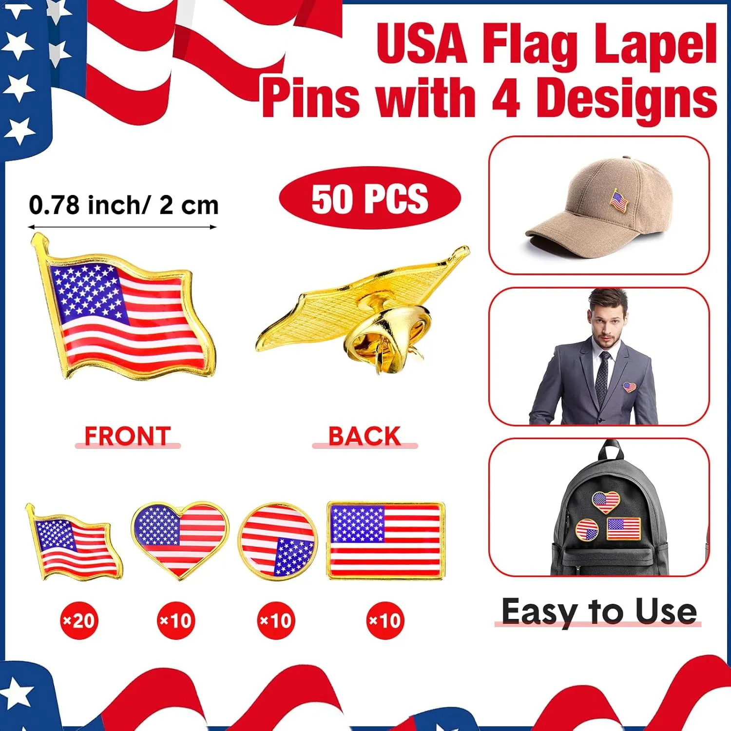 50 Sets 4th of July Party Favors Bulk Patriotic Party Favors Supplies USA Flag Keychains Bracelets Lapel Pins Ballpoint Pens Gift Bags for Independence Day Decorations Gift