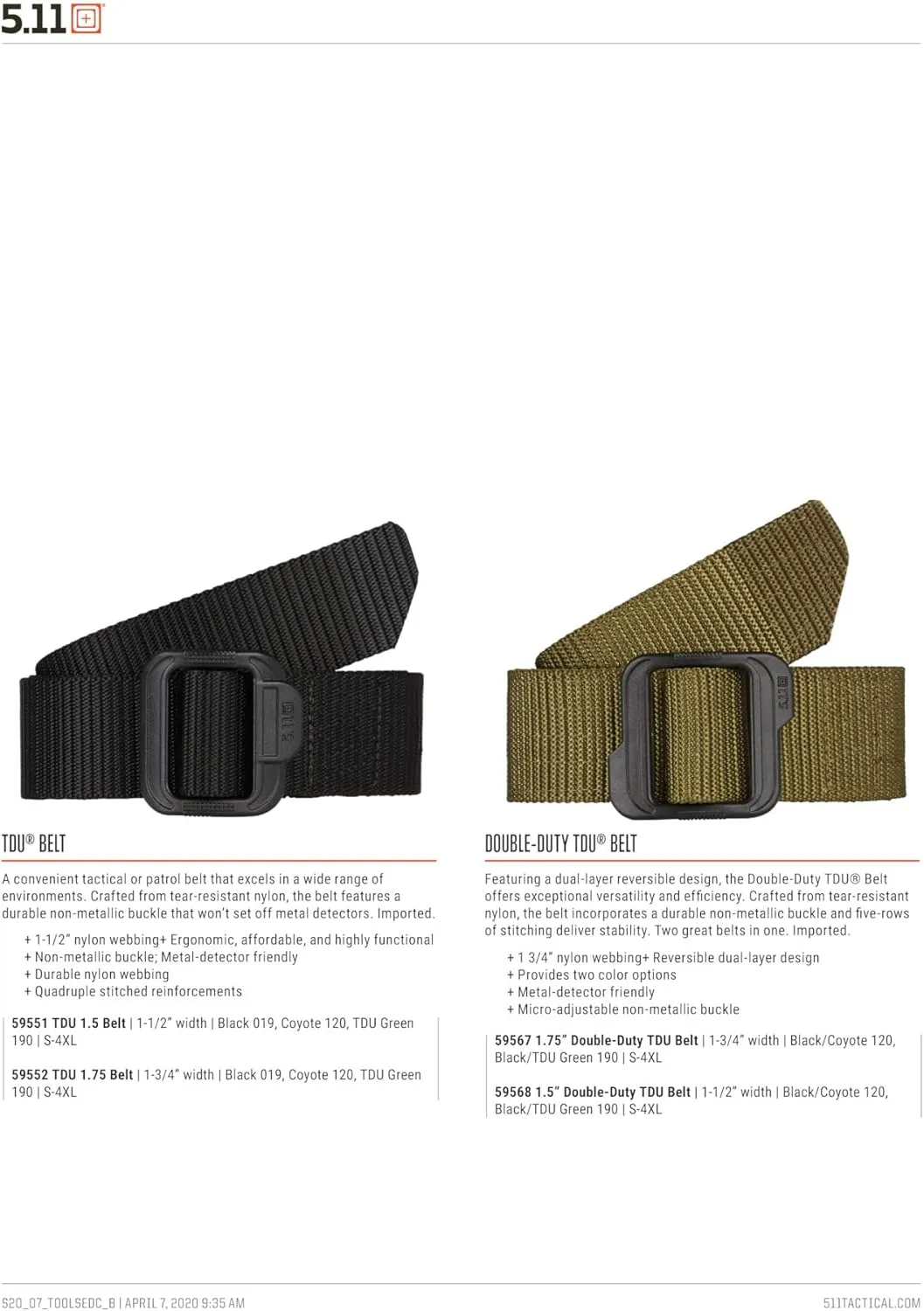 5.11 Tactical Men's 1.75 Inch TDU Belt, Fade and Fray Resistant, Style 59552