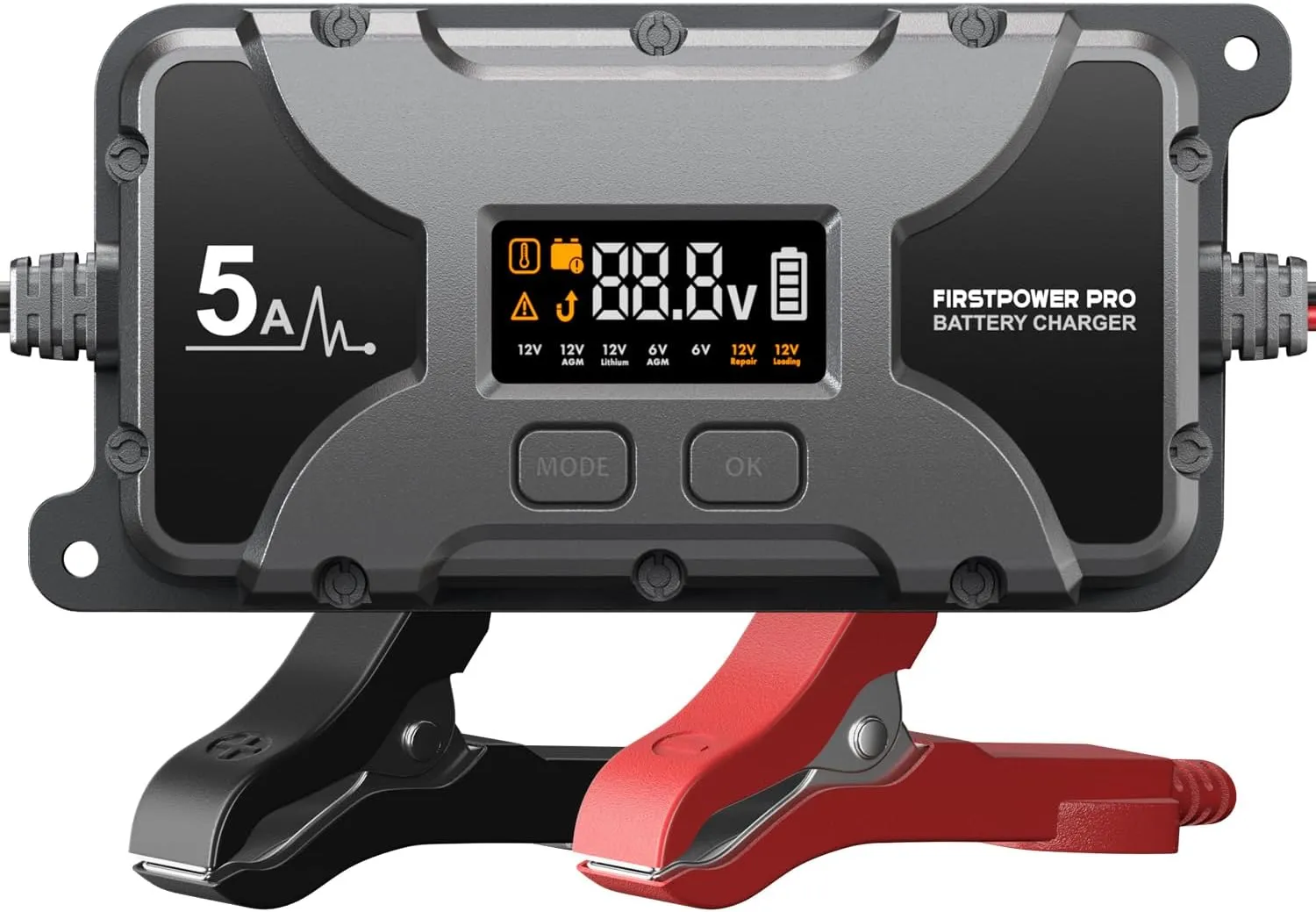 5A Car Battery Charger, 12V 6V Trickle Charger for Car Motorcycle Battery, Automobile Battery Maintainer with LCD Display, Pulse Repair Desulfator for Lead Acid, AGM, Lithium Batteries