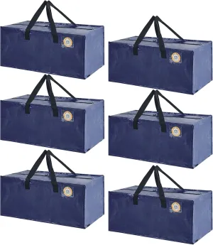 6 Pack Moving Bags Heavy Duty with Smart Label 22 Gallon Storage Bag Waterproof Moving Totes with Handles App Smart Search for College Moving Garage Storage Organization (Blue)