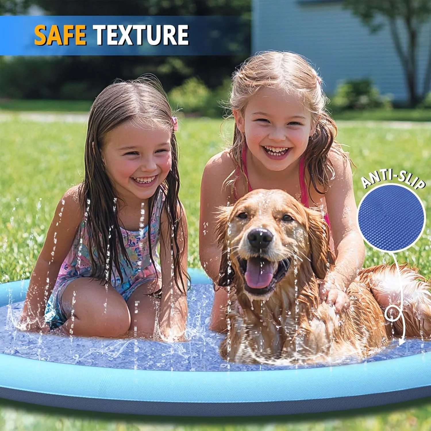 67" Splash Pad for Dogs, Non-Slip Sprinkler for Kids, Summer Outdoor Water Toys, Thicken Dog Pool, Blue