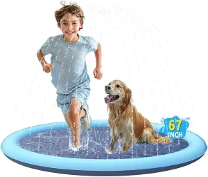 67" Splash Pad for Dogs, Non-Slip Sprinkler for Kids, Summer Outdoor Water Toys, Thicken Dog Pool, Blue