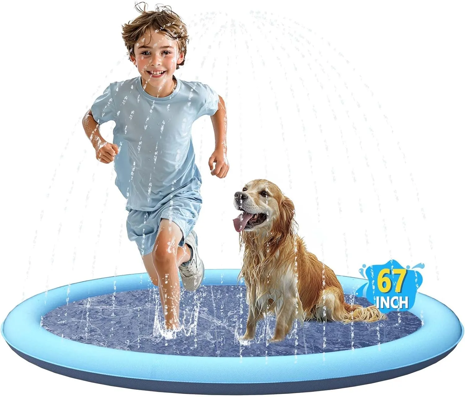 67" Splash Pad for Dogs, Non-Slip Sprinkler for Kids, Summer Outdoor Water Toys, Thicken Dog Pool, Blue