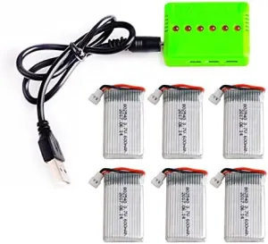 6PCS 3.7V 600mAh 25C LiPO Battery MX2.0-2P Positive Plug  6 Ports Charger for Micro RC Helicopter Racing FPV Drone