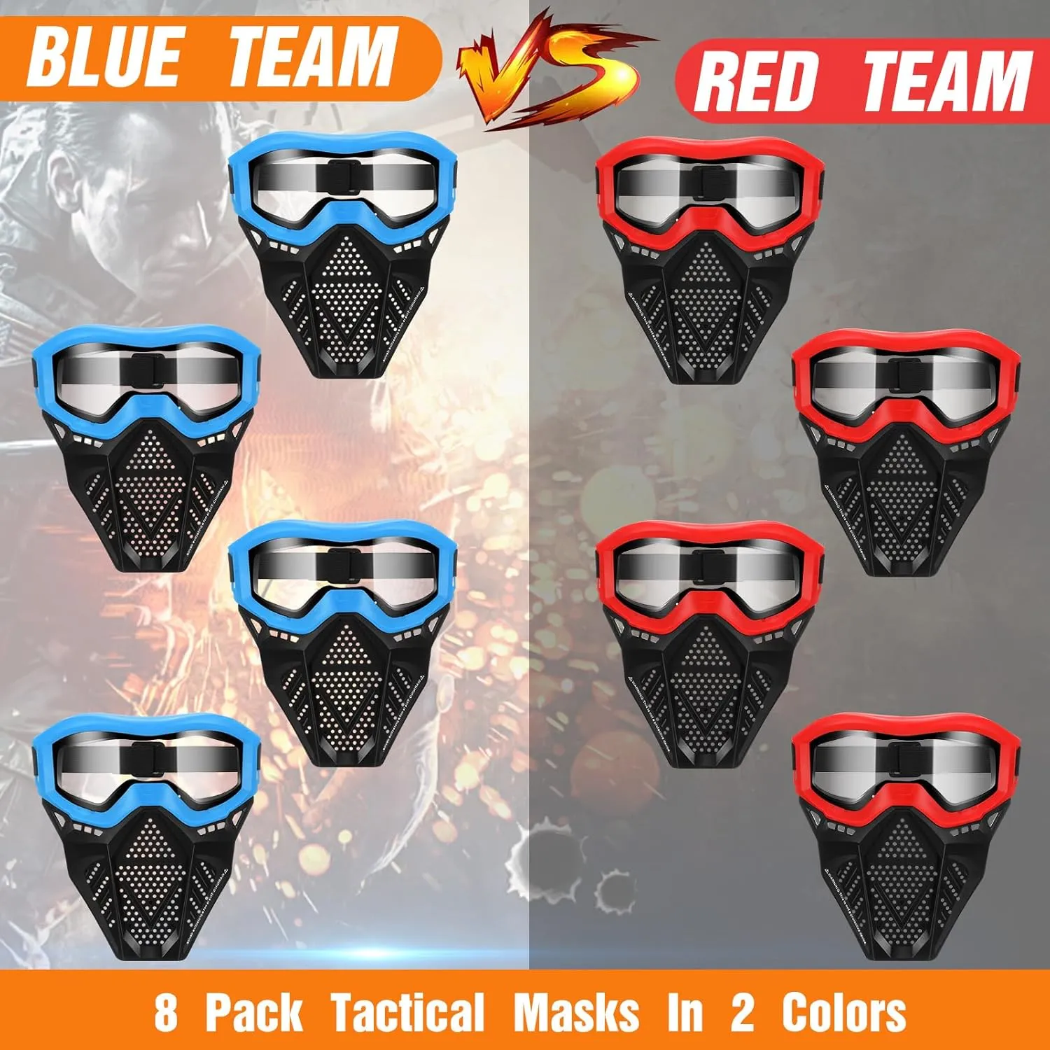 8 Pack Tactical Mask for Kids with Safety Goggles to Protect Eyes, Full Mask Eye Protection for Christmas Kids Gifts CS Airsoft Shooting Game Party