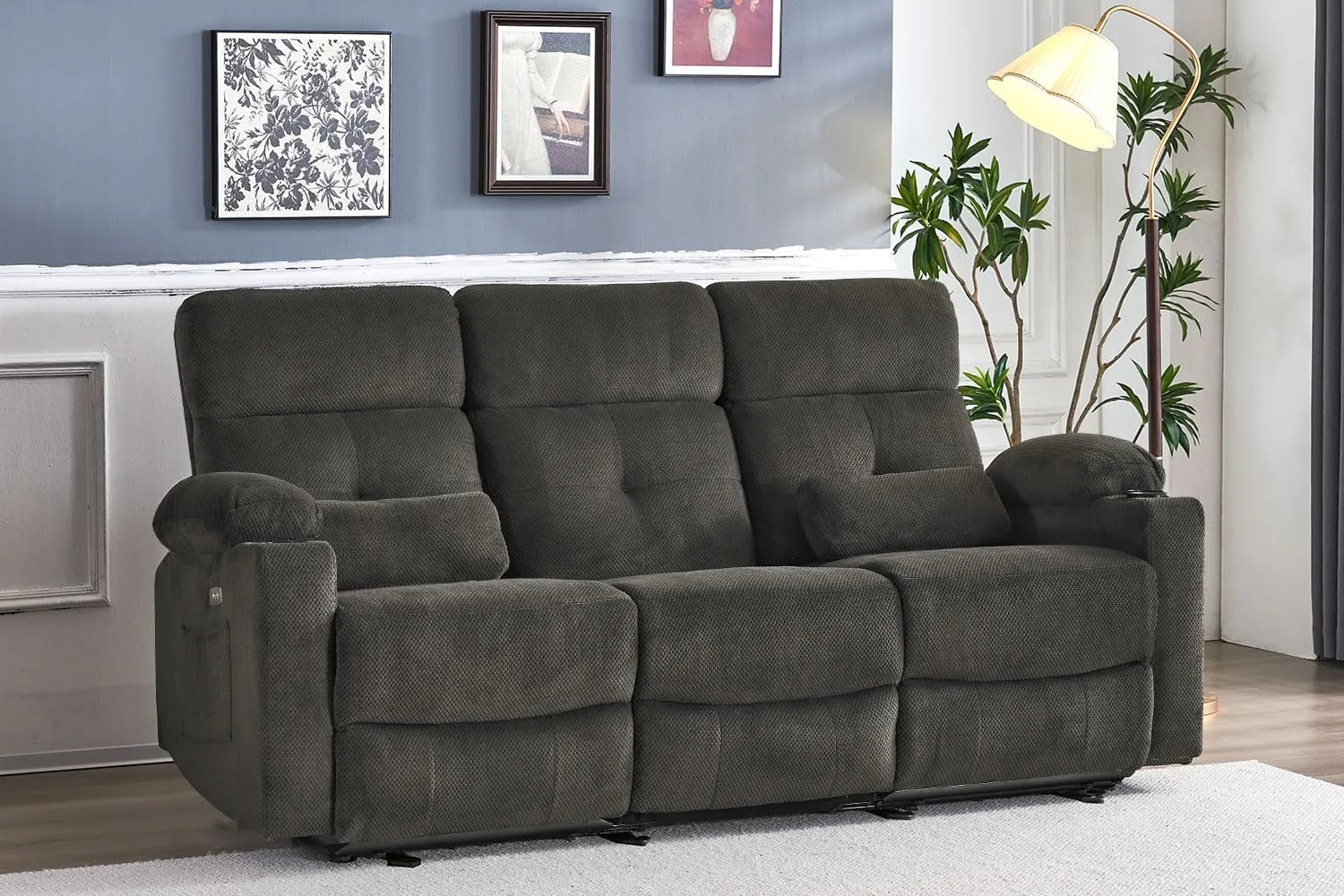 80'' Power Reclining Sofa with Heat and Massage, Wall Hugger Sofa Recliners, Electric Power Reclining Couch with USB Ports, Cup Holders, Recliner Sofa 3 Seater for Living Room