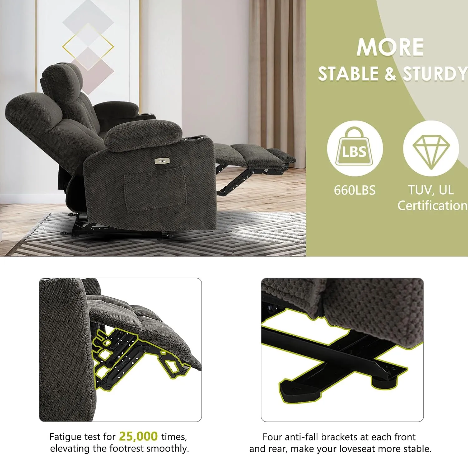 80'' Power Reclining Sofa with Heat and Massage, Wall Hugger Sofa Recliners, Electric Power Reclining Couch with USB Ports, Cup Holders, Recliner Sofa 3 Seater for Living Room