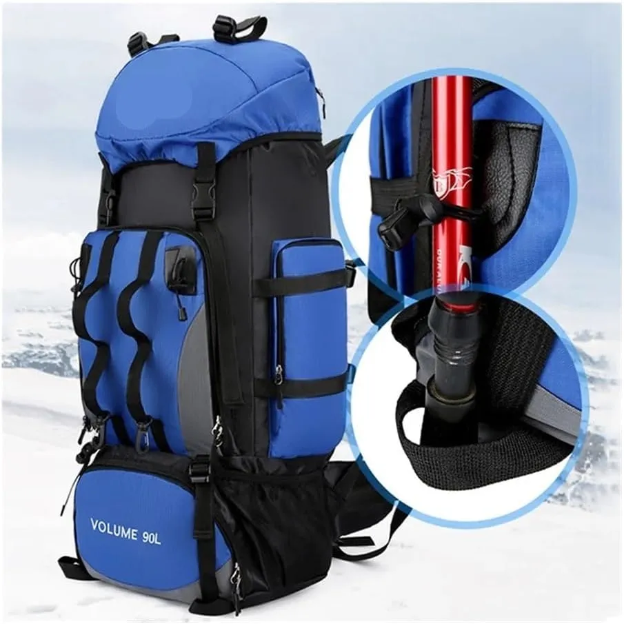 90L Waterproof Hiking Camping Backpack Trekking Bag Rucksack Large Capacity Travel Outdoor Sports Bags Camping Equipment Men(Red ad cover)