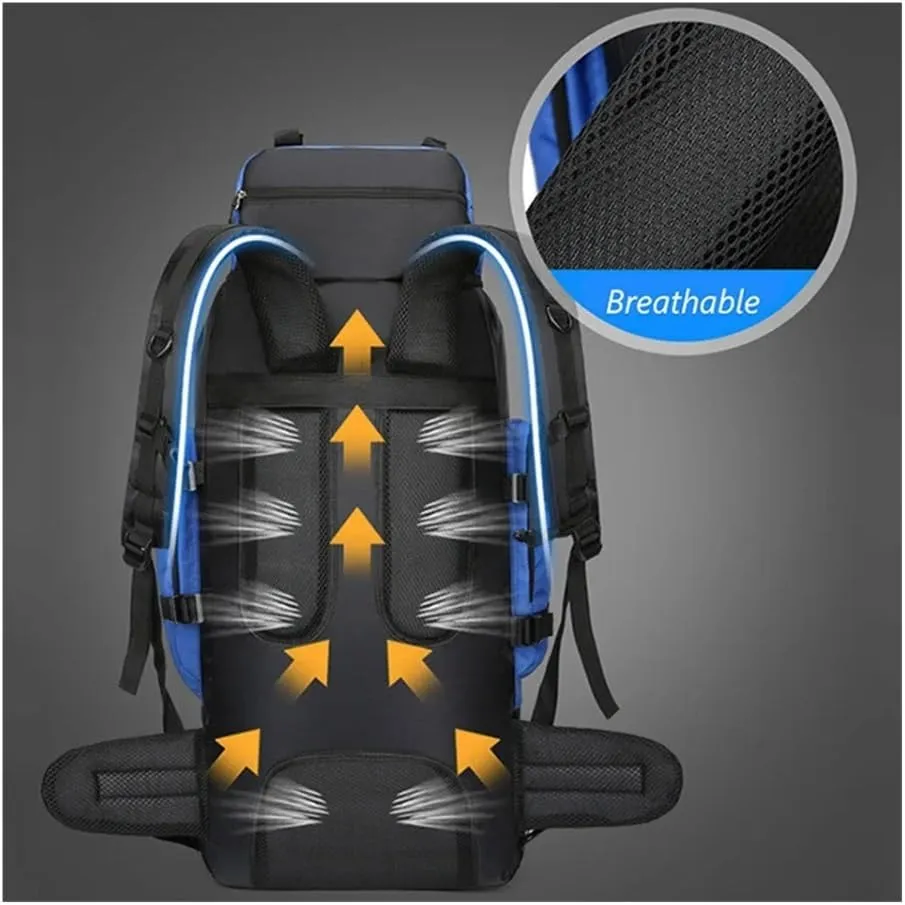 90L Waterproof Hiking Camping Backpack Trekking Bag Rucksack Large Capacity Travel Outdoor Sports Bags Camping Equipment Men(Red ad cover)
