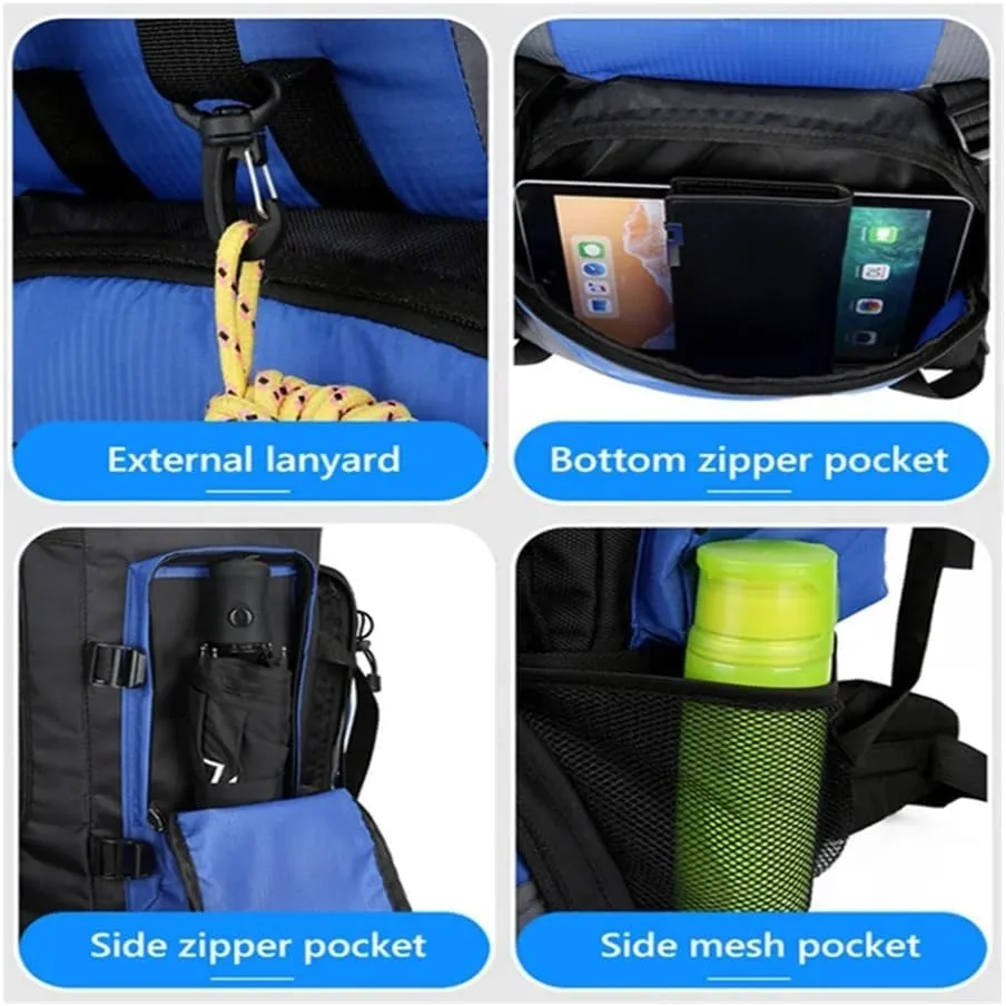 90L Waterproof Hiking Camping Backpack Trekking Bag Rucksack Large Capacity Travel Outdoor Sports Bags Camping Equipment Men(Red ad cover)
