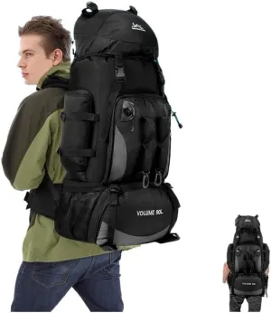90L Waterproof Hiking Camping Backpack Trekking Bag Rucksack Large Capacity Travel Outdoor Sports Bags Camping Equipment Men(Red ad cover)