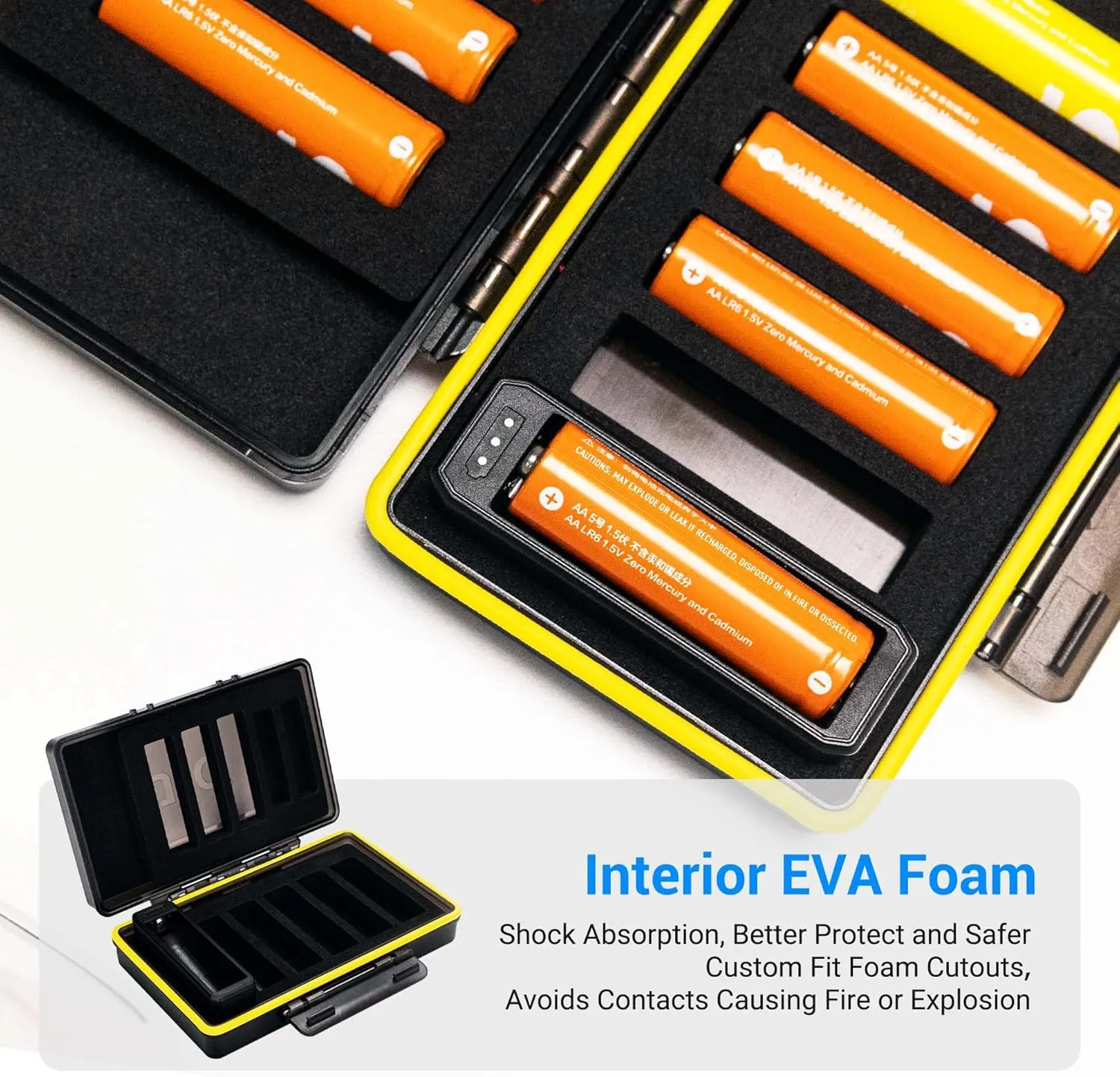 AA AAA Battery Storage Case Holder with Battery Tester, Battery Organizer Container for 8 Double A & 2 Triple A Battery, Compact and Water-Resistant