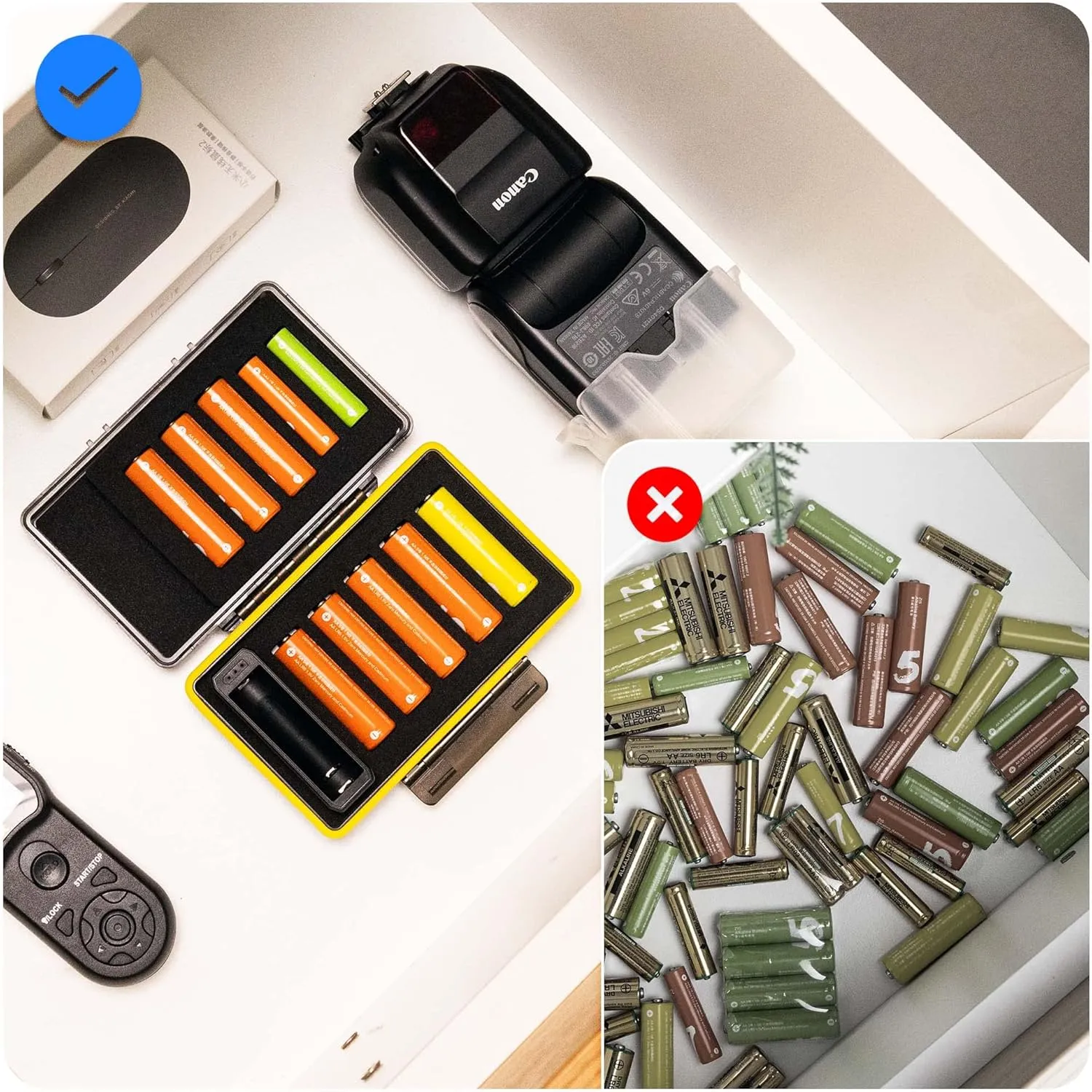 AA AAA Battery Storage Case Holder with Battery Tester, Battery Organizer Container for 8 Double A & 2 Triple A Battery, Compact and Water-Resistant