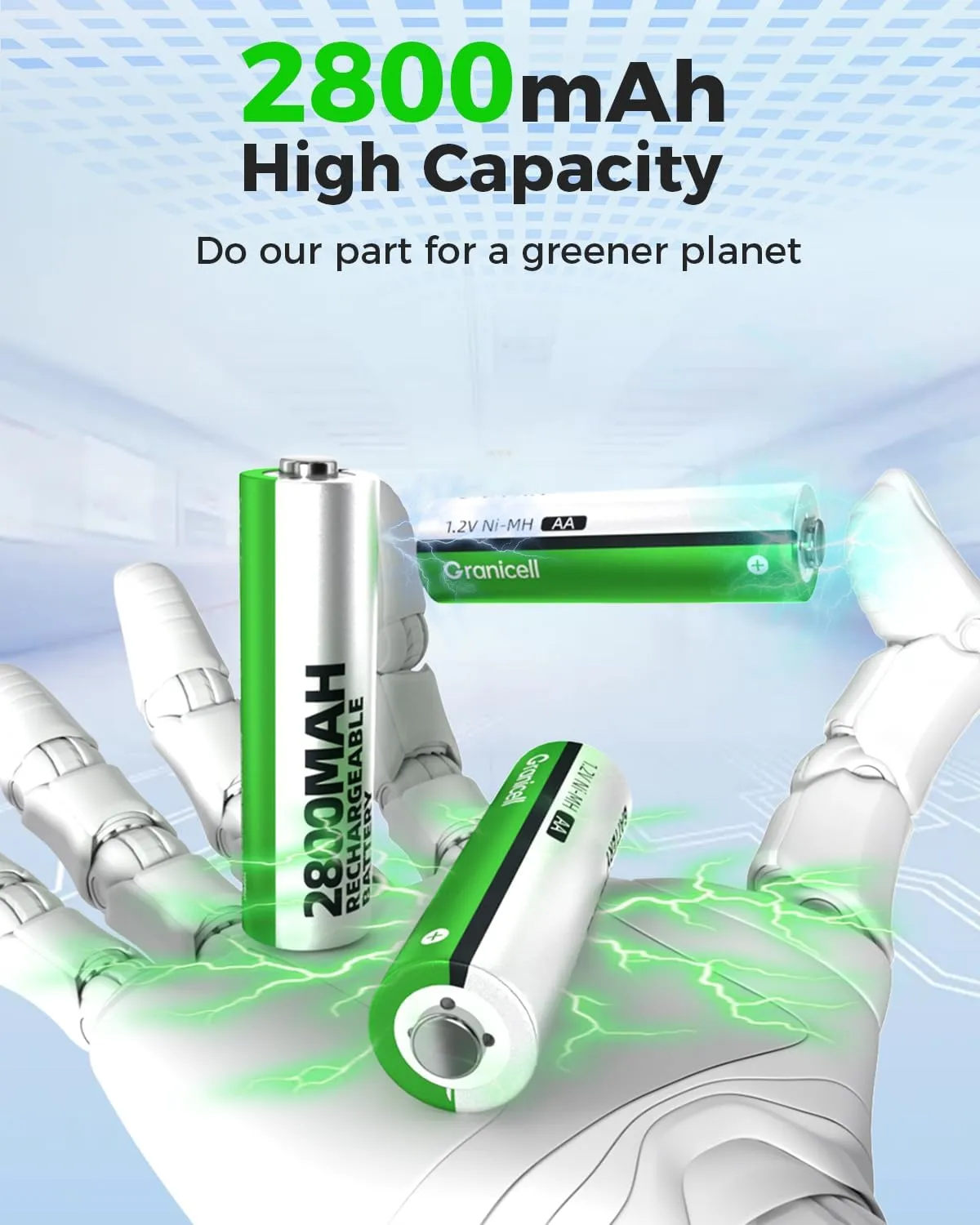 AA Rechargeable Batteries 2800 mAh High Capacity 1300 Cycle,1.2V NiMH Low Self Discharge AA Battery,12 Pack