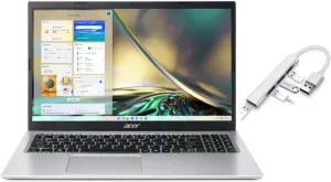 acer Aspire 3 15.6 FHD Display | Intel Core i7-1165G7 2.8 GHz | Intel Iris Xe Graphics|WiFi |Bluebooth | Silver | 20GB RAM | 1024GB SSD | Windows 11 Home | Bundle with USB 3.0 Hub
