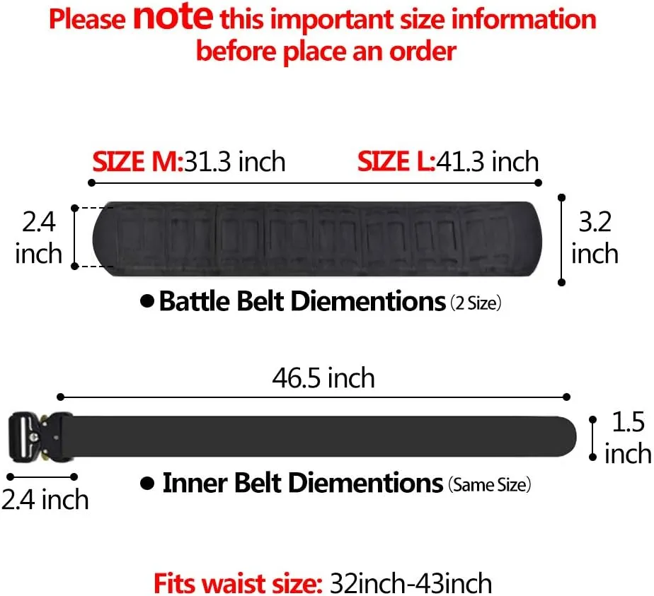 ACTIONUNION Tactical Battle Belt Set Airsoft Molle Belt Slim War Belt