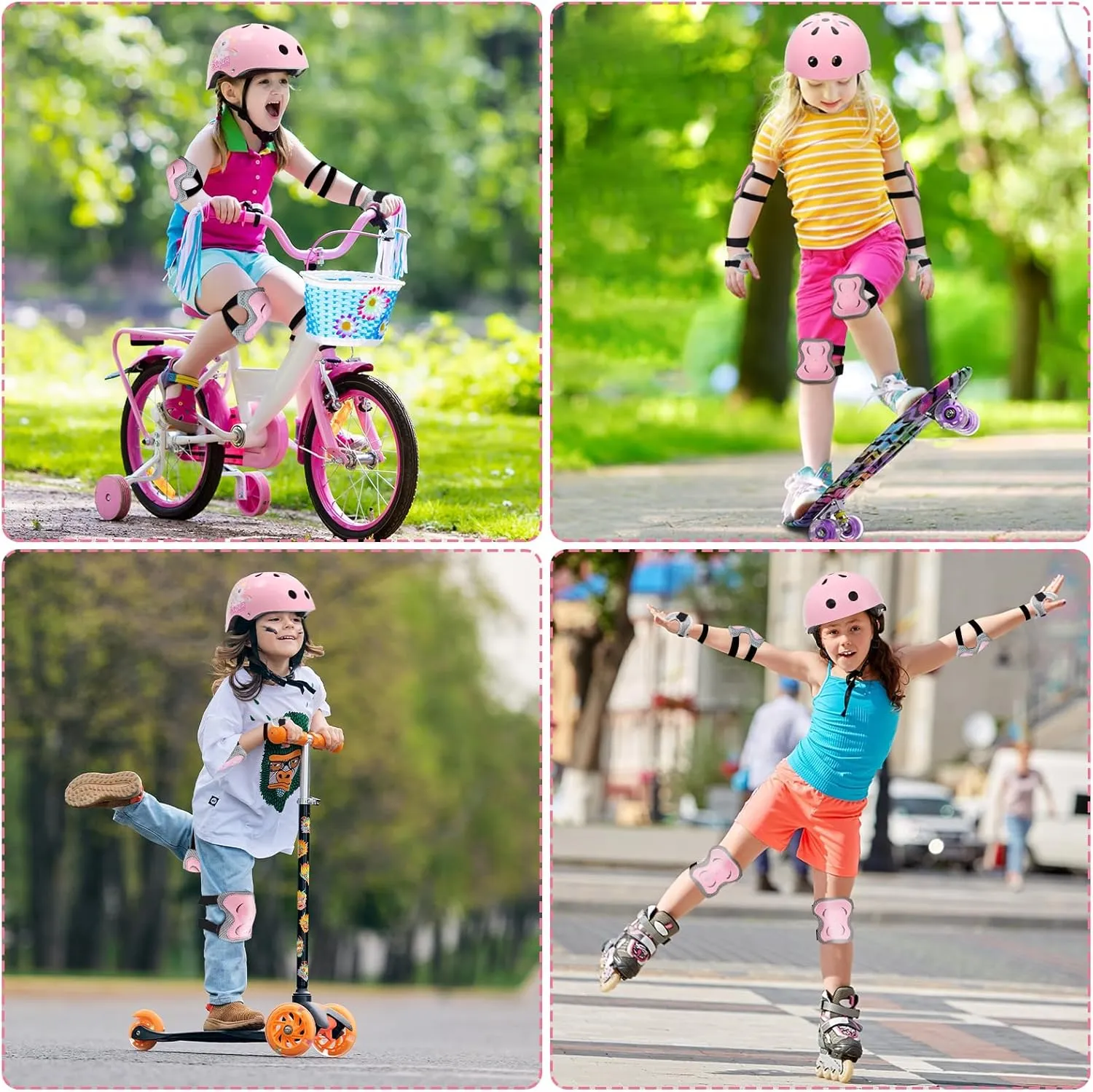Adjustable Kids Bike Helmet Set with Knee, Elbow and Wrist Pads, Toddler Helmet for Ages 3-5-8-14 Boys Girls, Protective Gear Set for 3-14 Kids & Youth, for Bikes Skateboards Rollerskates