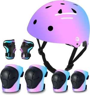 Adjustable Kids Toddler Helmet and Pads Set for 3-5,5-8,8-14 Ages,Skateboard Bike Helmet with Knee Pads,Elbow Pads & Wrist Guards for Boys & Girls,Fit for Skateboard,Skating,Biking,Cycling,Scooter