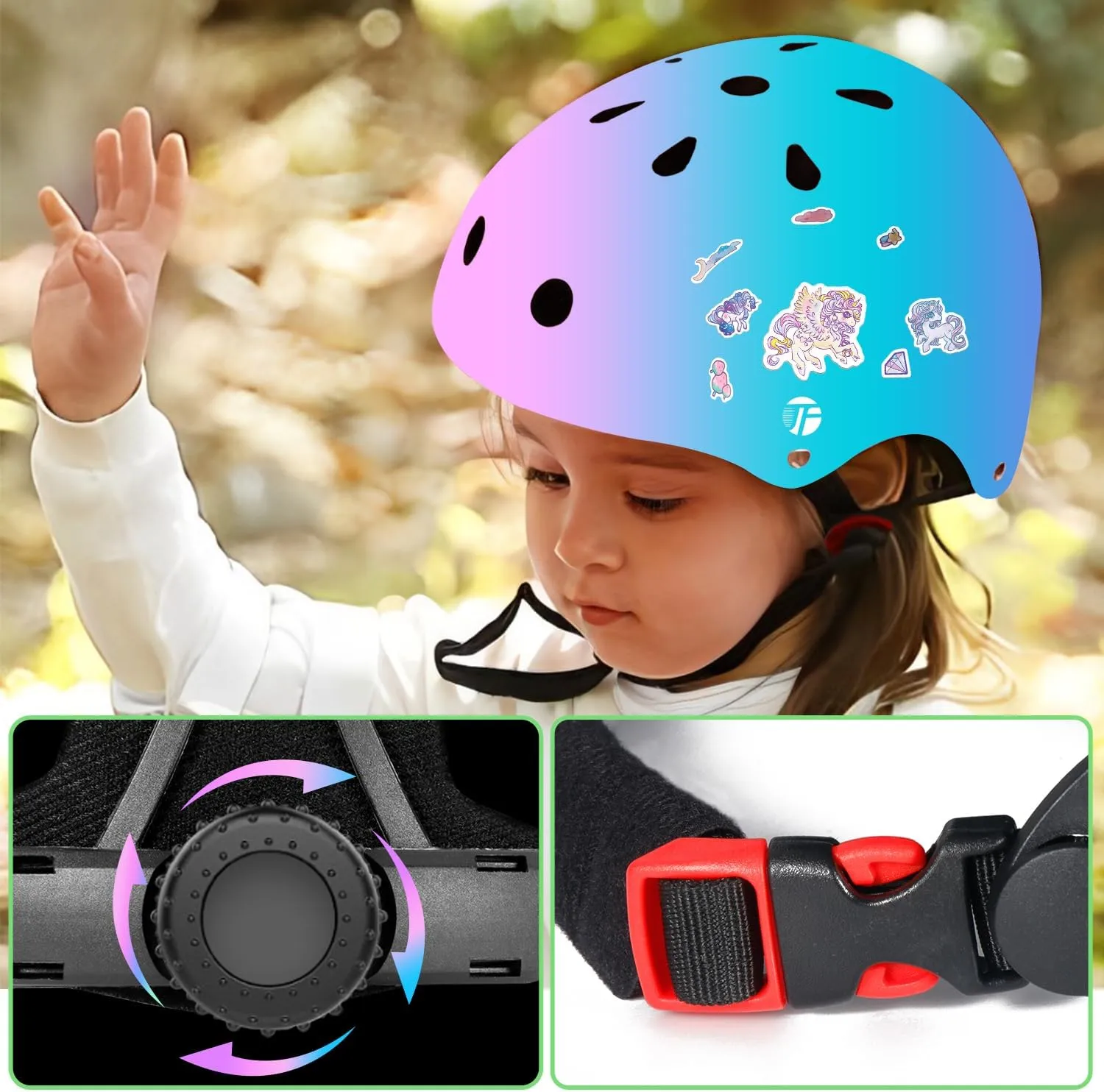 Adjustable Kids Toddler Helmet with Knee Pads,Elbow Pads & Wrist Guards,Bike Helmet for Ages 3-5,5-8,8-14,Boys & Girls Helmets and Pads Set for Skateboard,Skating,Biking,Cycling