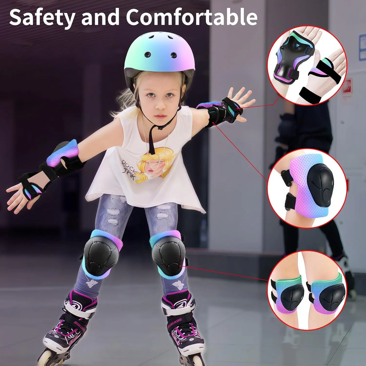 Adjustable Kids Toddler Helmet with Knee Pads,Elbow Pads & Wrist Guards,Bike Helmet for Ages 3-5,5-8,8-14,Boys & Girls Helmets and Pads Set for Skateboard,Skating,Biking,Cycling