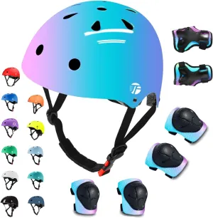 Adjustable Kids Toddler Helmet with Knee Pads,Elbow Pads & Wrist Guards,Bike Helmet for Ages 3-5,5-8,8-14,Boys & Girls Helmets and Pads Set for Skateboard,Skating,Biking,Cycling