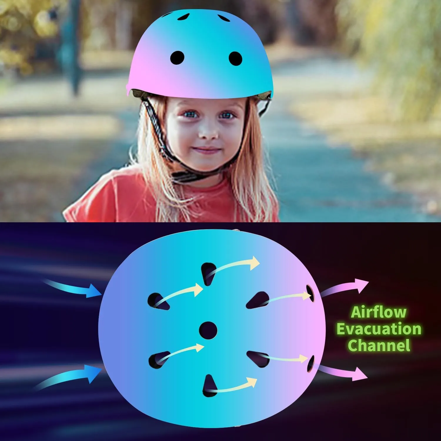 Adjustable Kids Toddler Helmet with Knee Pads,Elbow Pads & Wrist Guards,Bike Helmet for Ages 3-5,5-8,8-14,Boys & Girls Helmets and Pads Set for Skateboard,Skating,Biking,Cycling